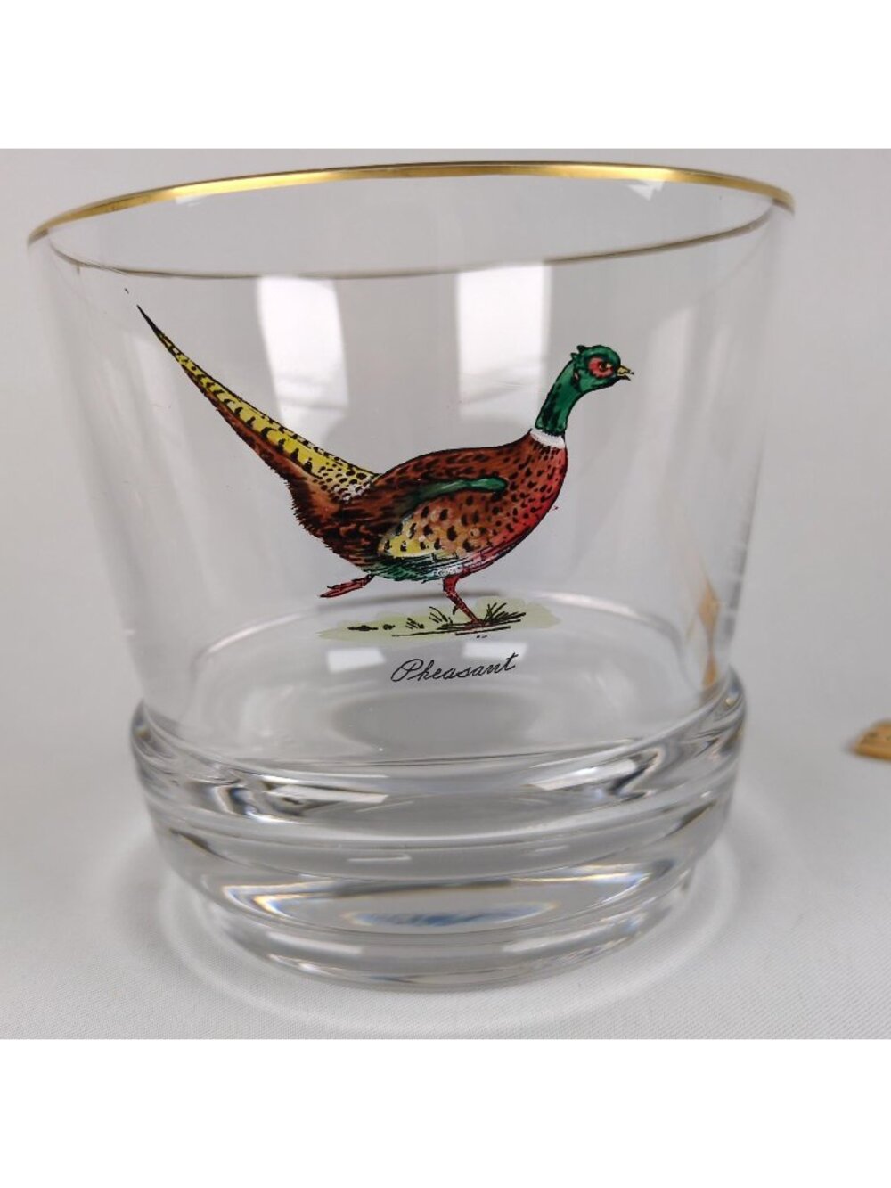 Vintage Glass Ice Bucket with Pheasant Gold Rim 1960s